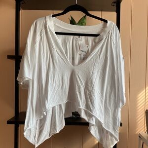FP Movement by Free People White Draped V-Neck Short Sleeve Top